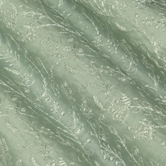 Sea Green Color Chanderi Embroidery Fabric