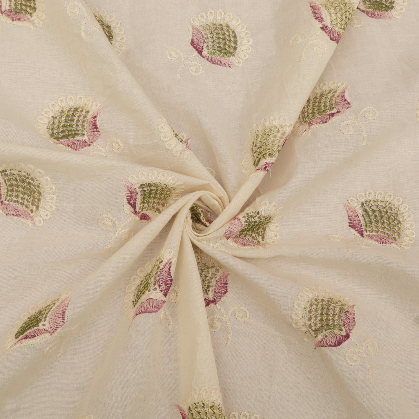 Cotton Chikan Print Embroidery Fabric