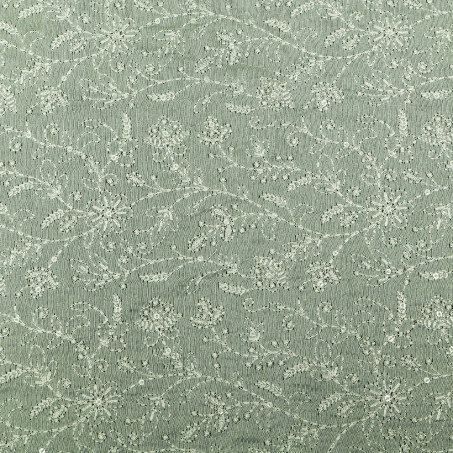 Sea Green Color Chanderi Embroidery Fabric