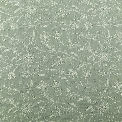Sea Green Color Chanderi Embroidery Fabric
