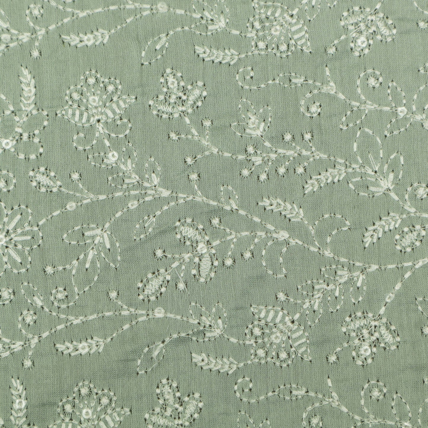 Sea Green Color Chanderi Embroidery Fabric