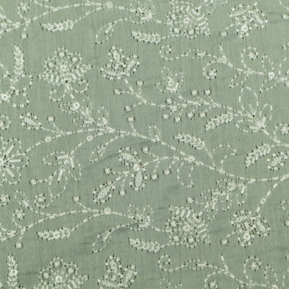 Sea Green Color Chanderi Embroidery Fabric