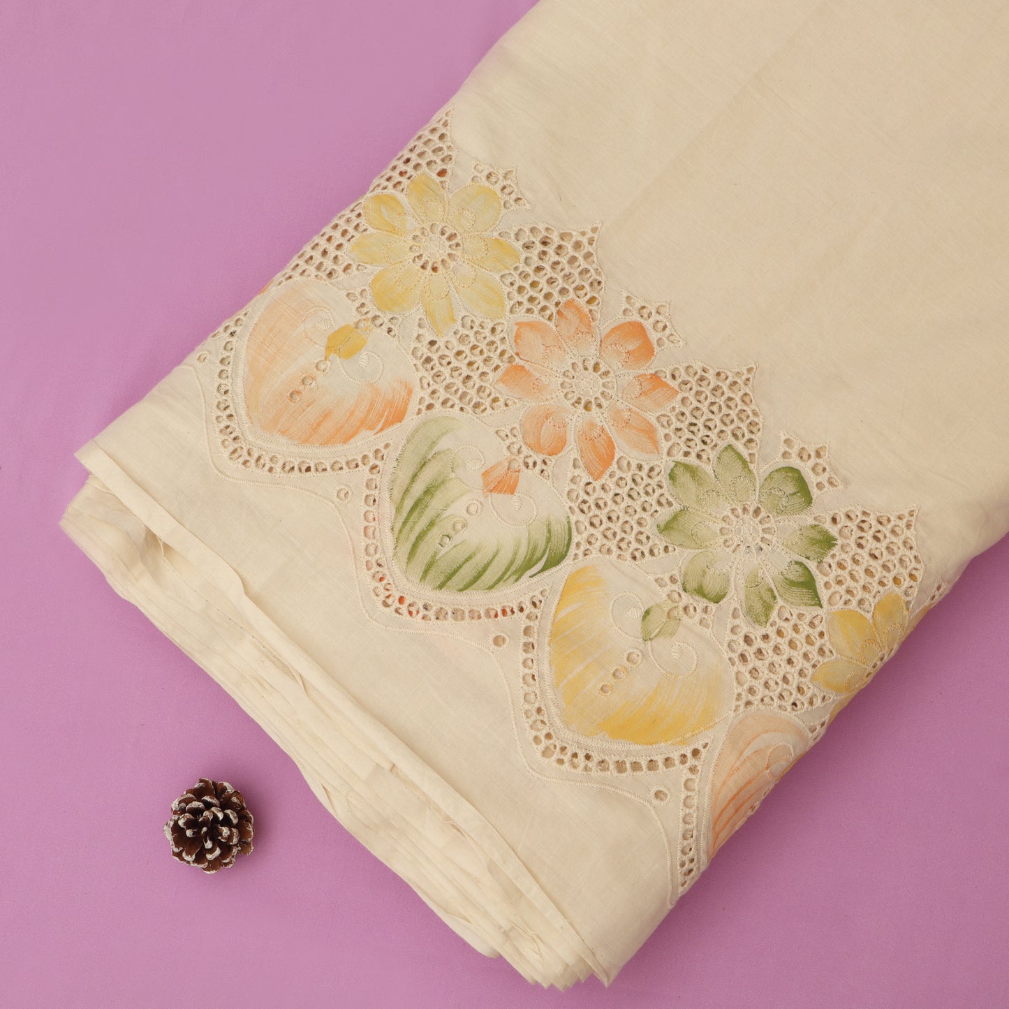 Cotton Chikan Print Embroidery Fabric