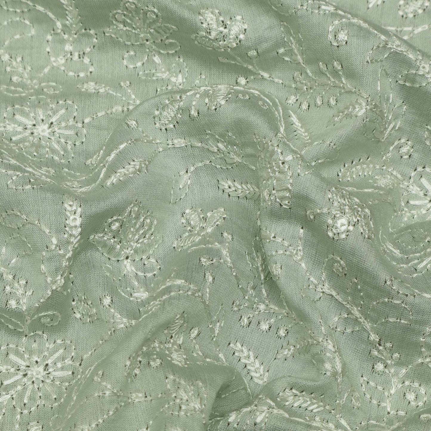 Sea Green Color Chanderi Embroidery Fabric