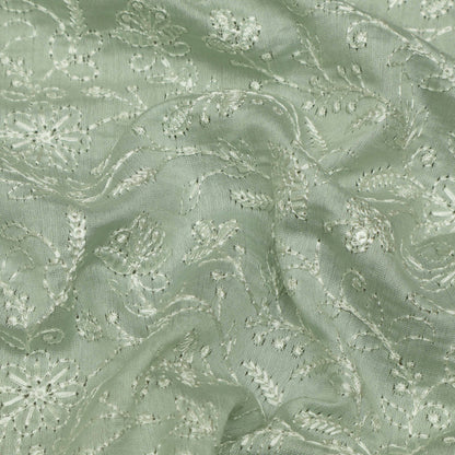 Sea Green Color Chanderi Embroidery Fabric