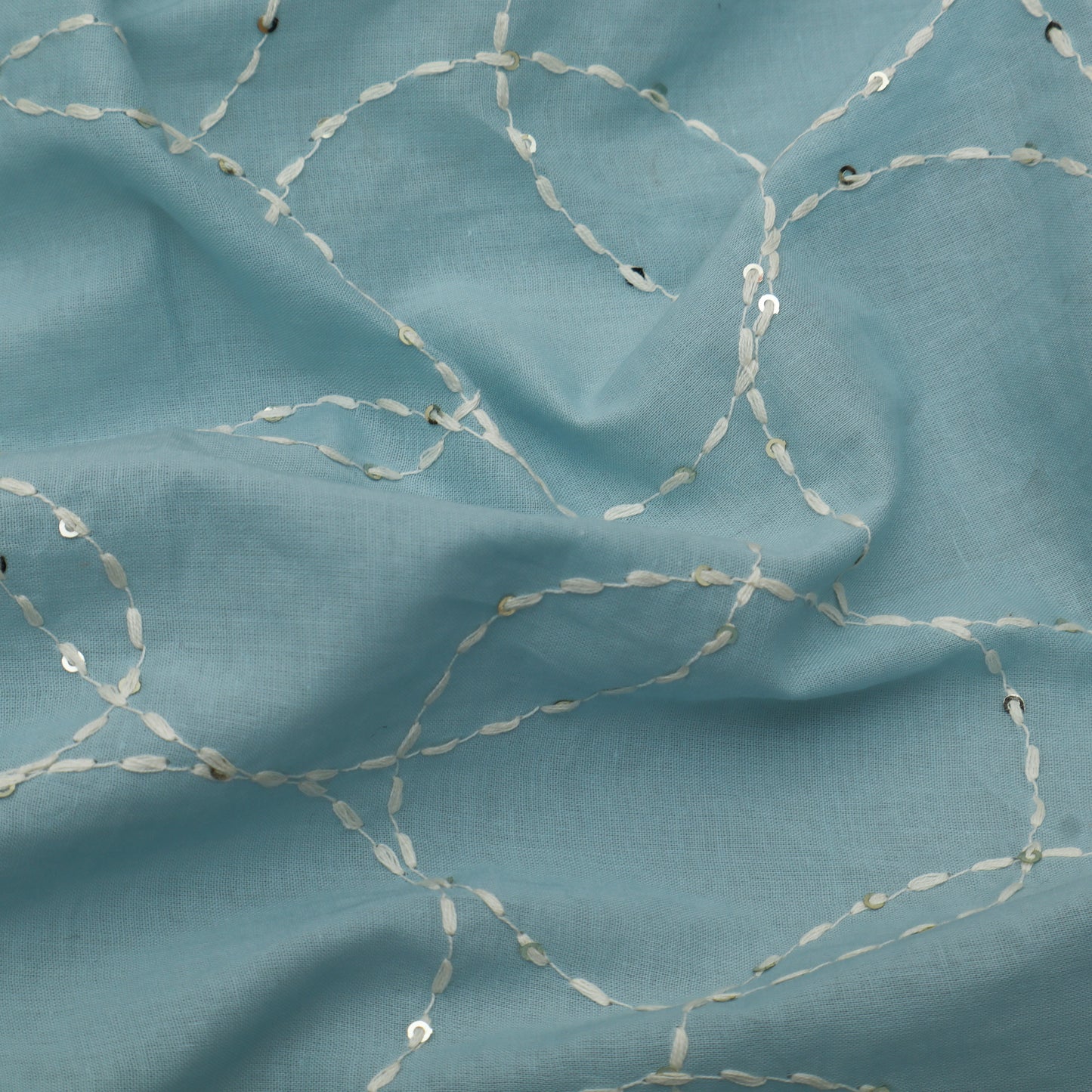 Sky Blue Color Cotton  Embroidery Fabric