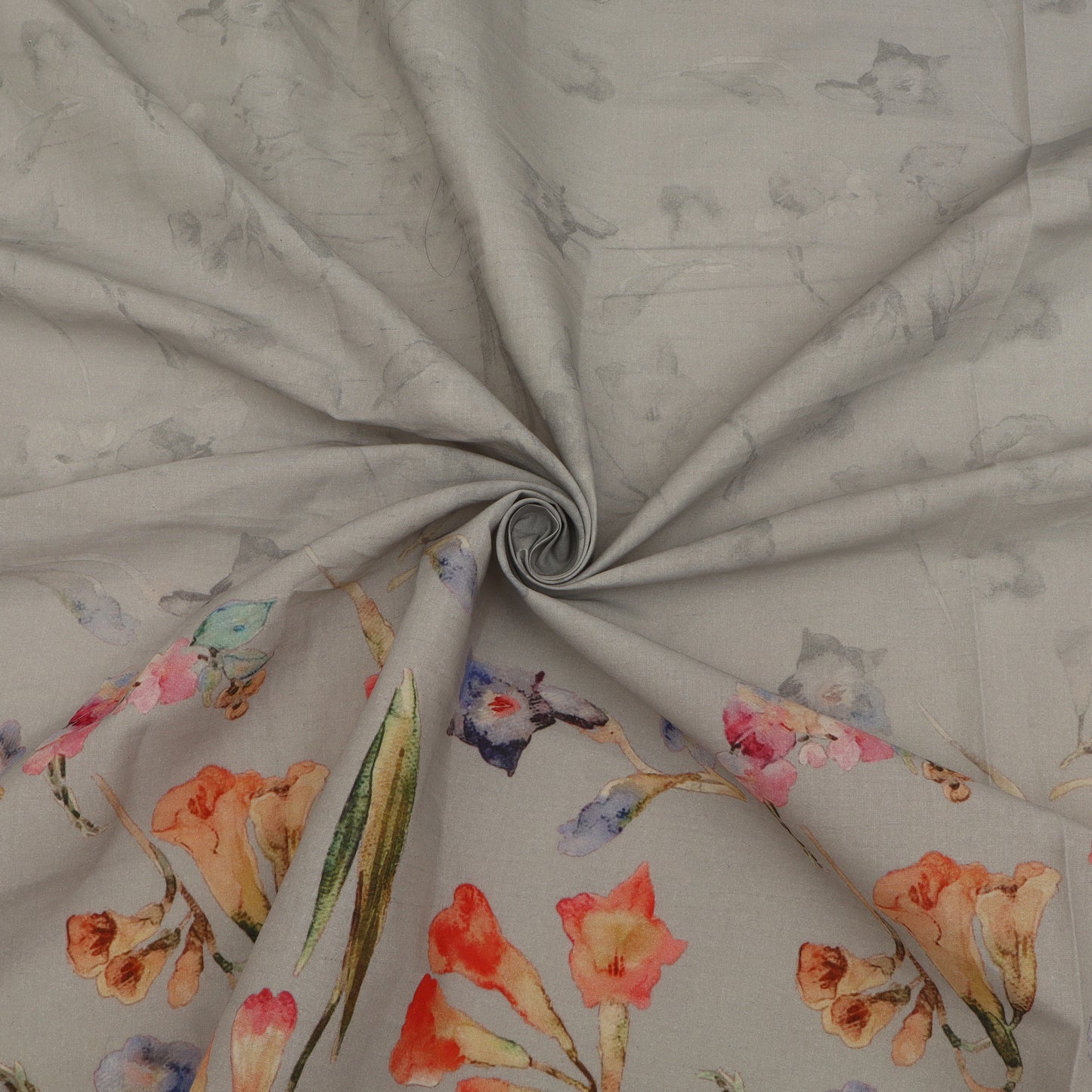Floral patterned fabric with a gray background