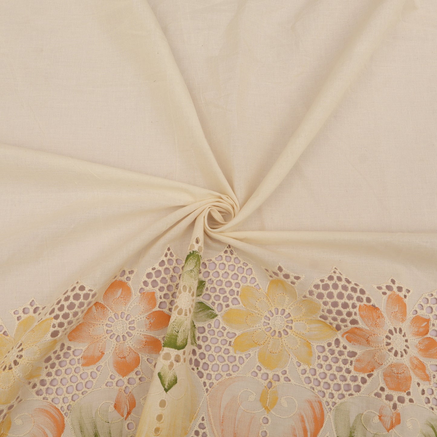 Cotton Chikan Print Embroidery Fabric