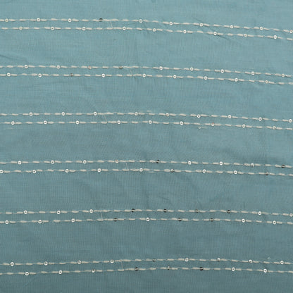 Sky Blue Color Cotton Stripe Embroidery Fabric