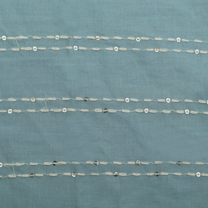 Sky Blue Color Cotton Stripe Embroidery Fabric