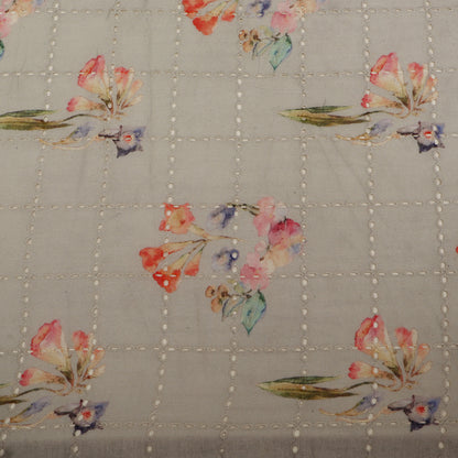 Cotton Chikan Print Embroidery Fabric