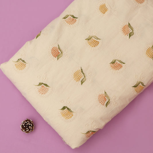 Cotton Chikan Print Embroidery Fabric