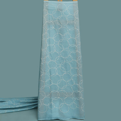 Sky Blue Color Cotton  Embroidery Fabric