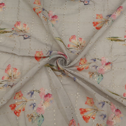 Cotton Chikan Print Embroidery Fabric