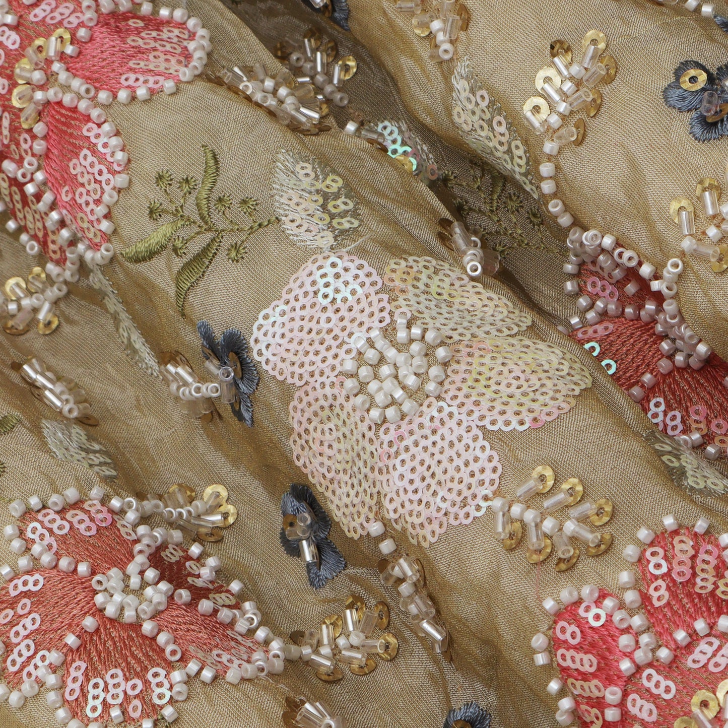 Beige Color Tissue Embroidery Fabric