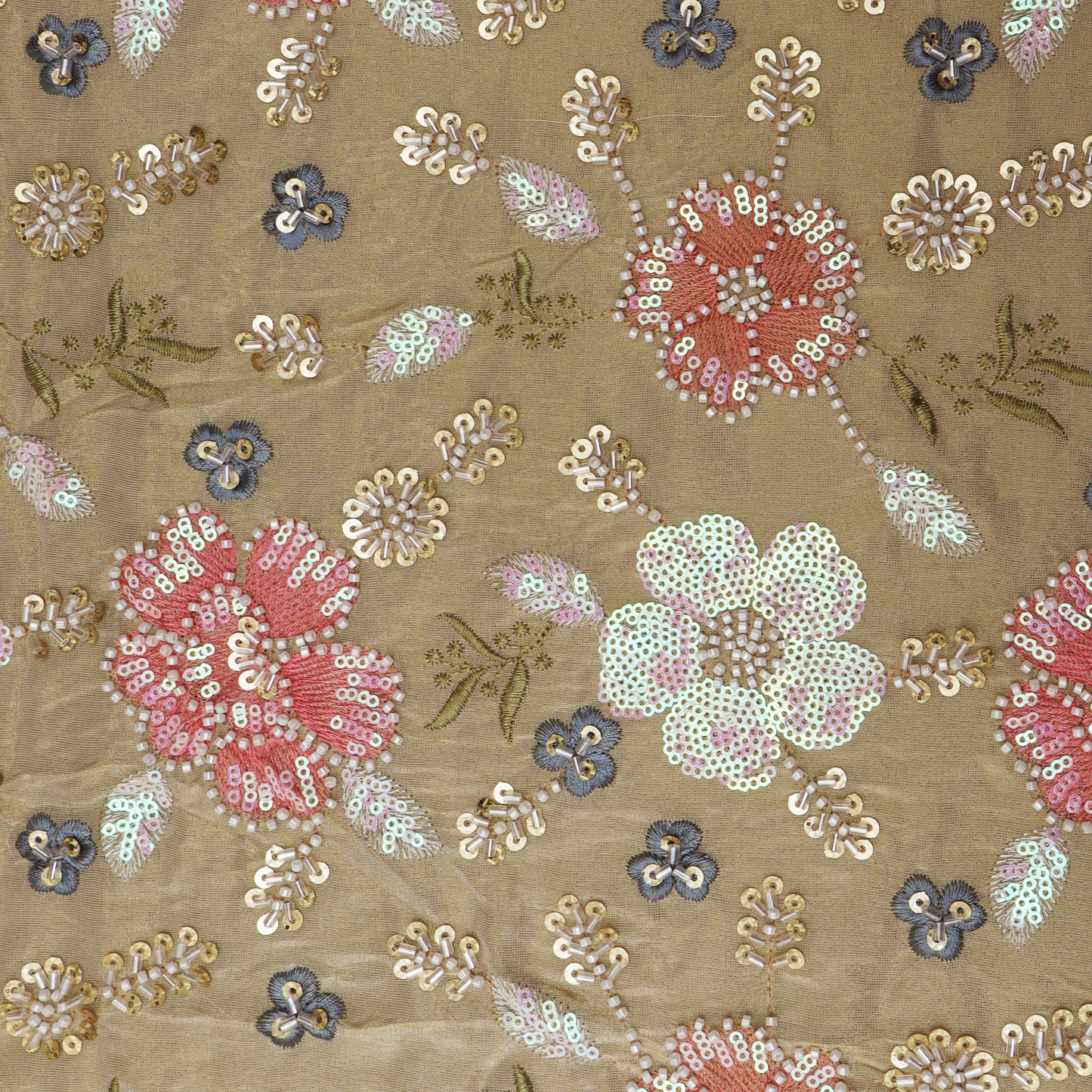 Beige Color Tissue Embroidery Fabric