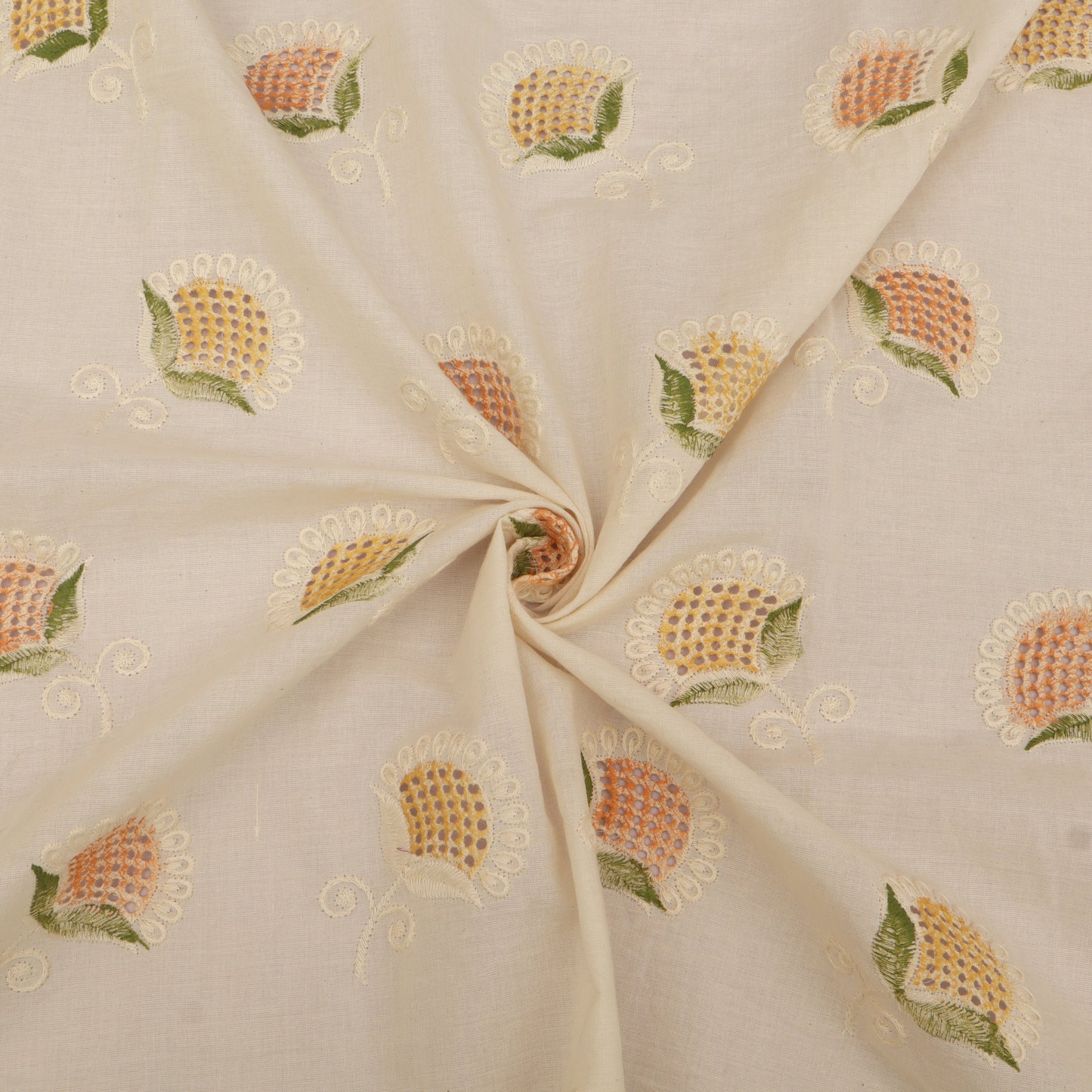 Cotton Chikan Print Embroidery Fabric