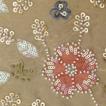 Beige Color Tissue Embroidery Fabric