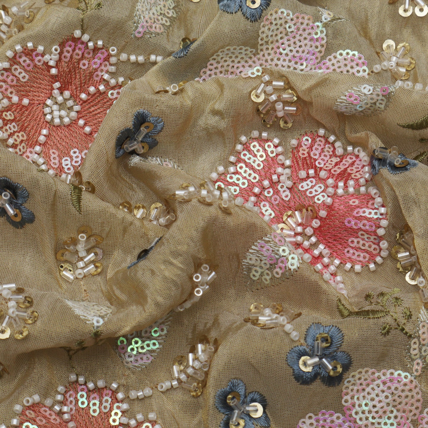 Beige Color Tissue Embroidery Fabric