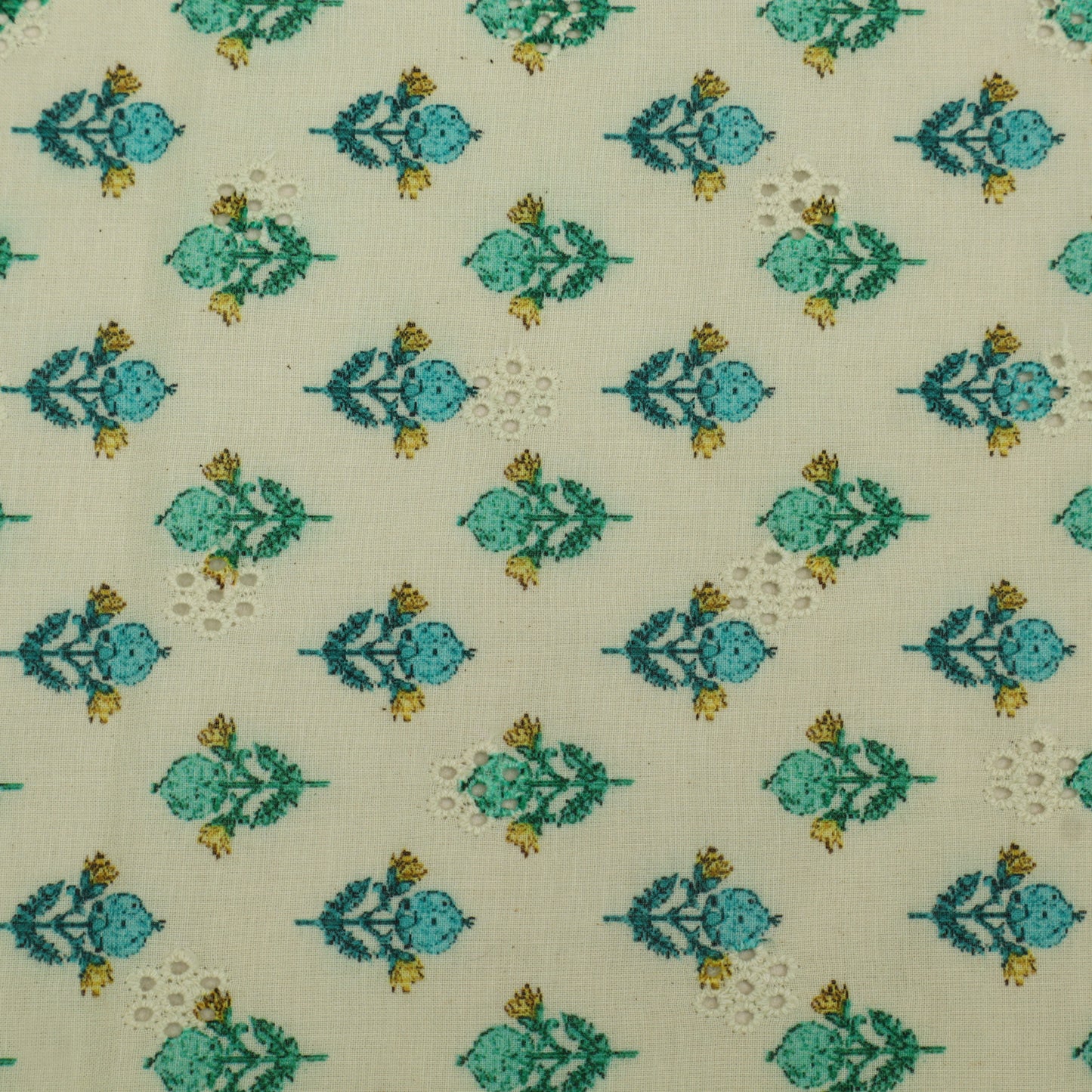 Cotton Chikan Print Embroidery Fabric