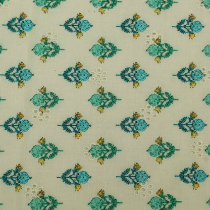 Cotton Chikan Print Embroidery Fabric