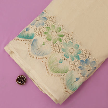 Cotton Chikan Print Embroidery Fabric