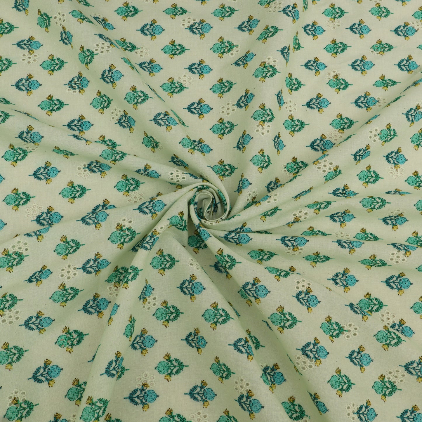 Cotton Chikan Print Embroidery Fabric