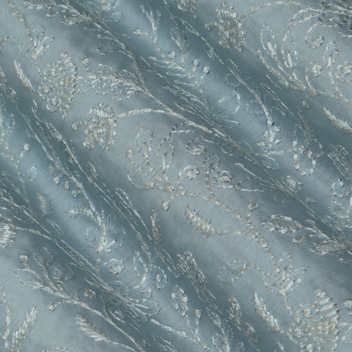 Sky Blue Color Chanderi Embroidery Fabric