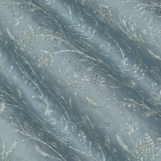 Sky Blue Color Chanderi Embroidery Fabric