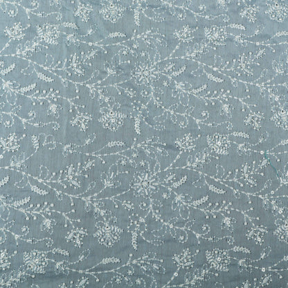Sky Blue Color Chanderi Embroidery Fabric