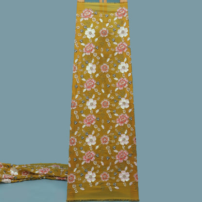 Mustard Color Tissue Embroidery Fabric