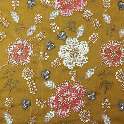 Mustard Color Tissue Embroidery Fabric