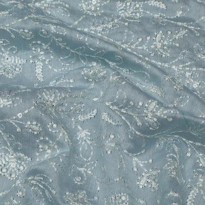 Sky Blue Color Chanderi Embroidery Fabric