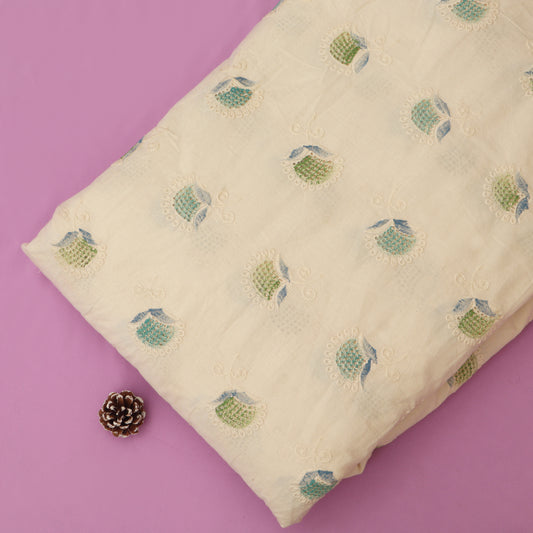 Cotton Chikan Print Embroidery Fabric