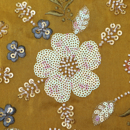 Mustard Color Tissue Embroidery Fabric