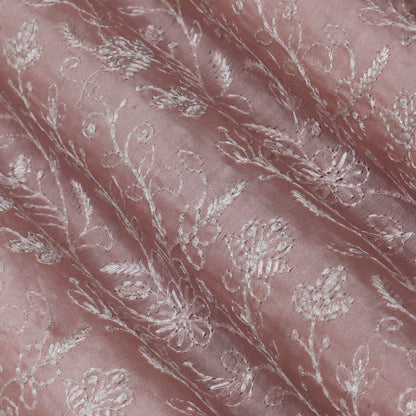 Pink Color Chanderi Embroidery Fabric