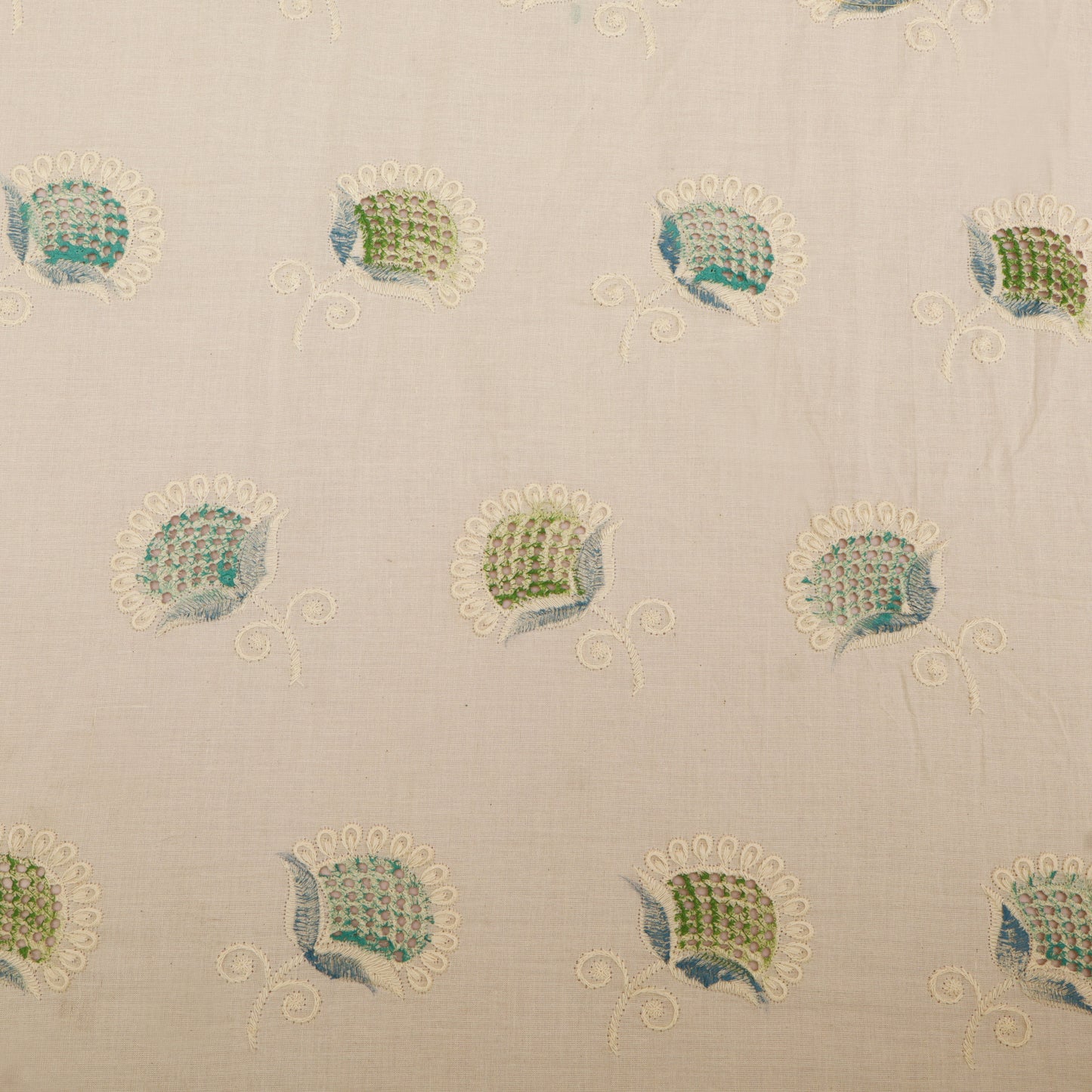 Cotton Chikan Print Embroidery Fabric