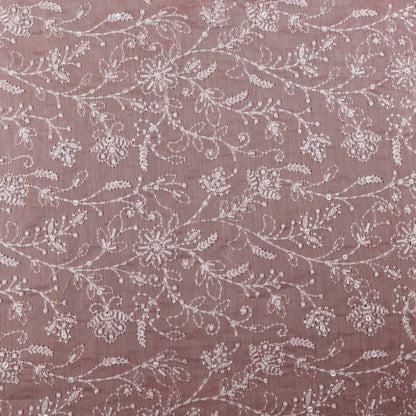 Pink Color Chanderi Embroidery Fabric