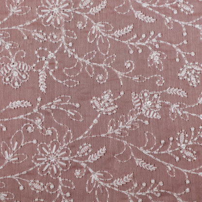 Pink Color Chanderi Embroidery Fabric