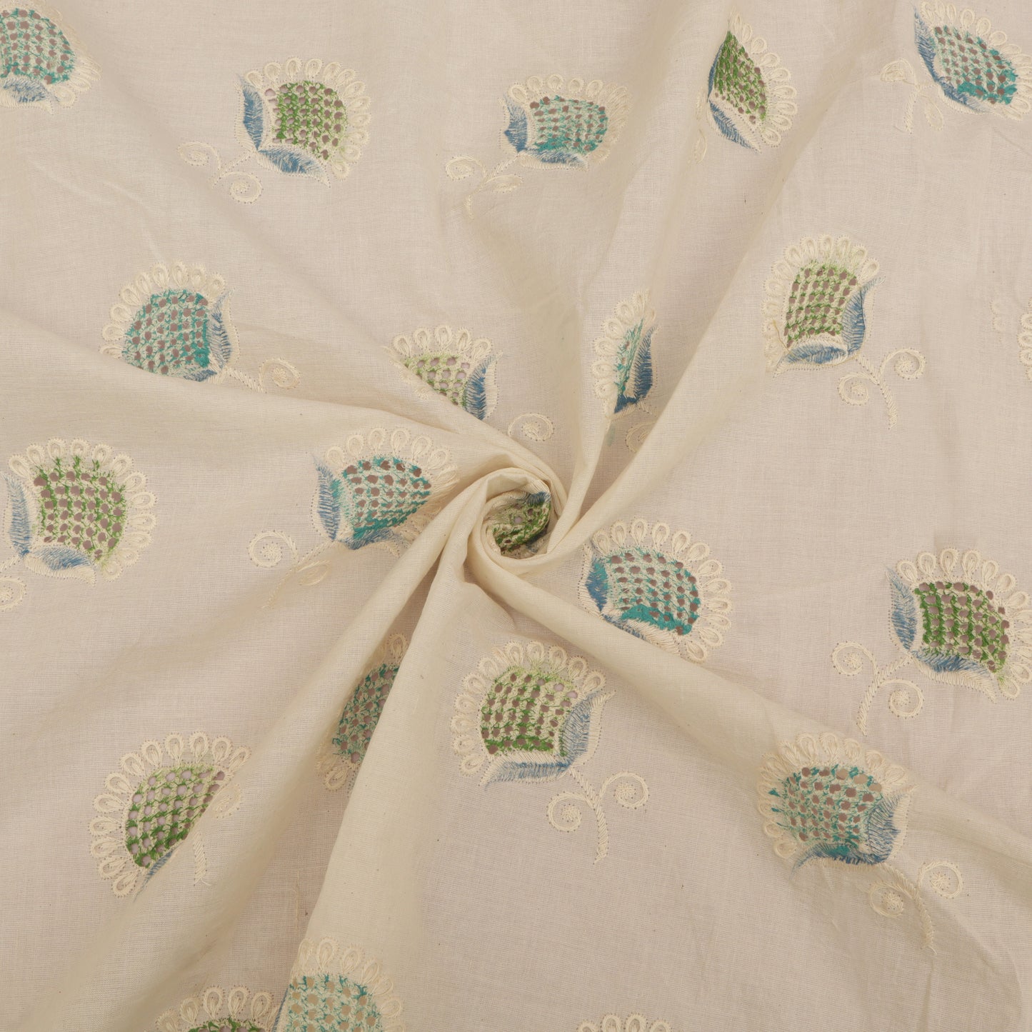 Cotton Chikan Print Embroidery Fabric