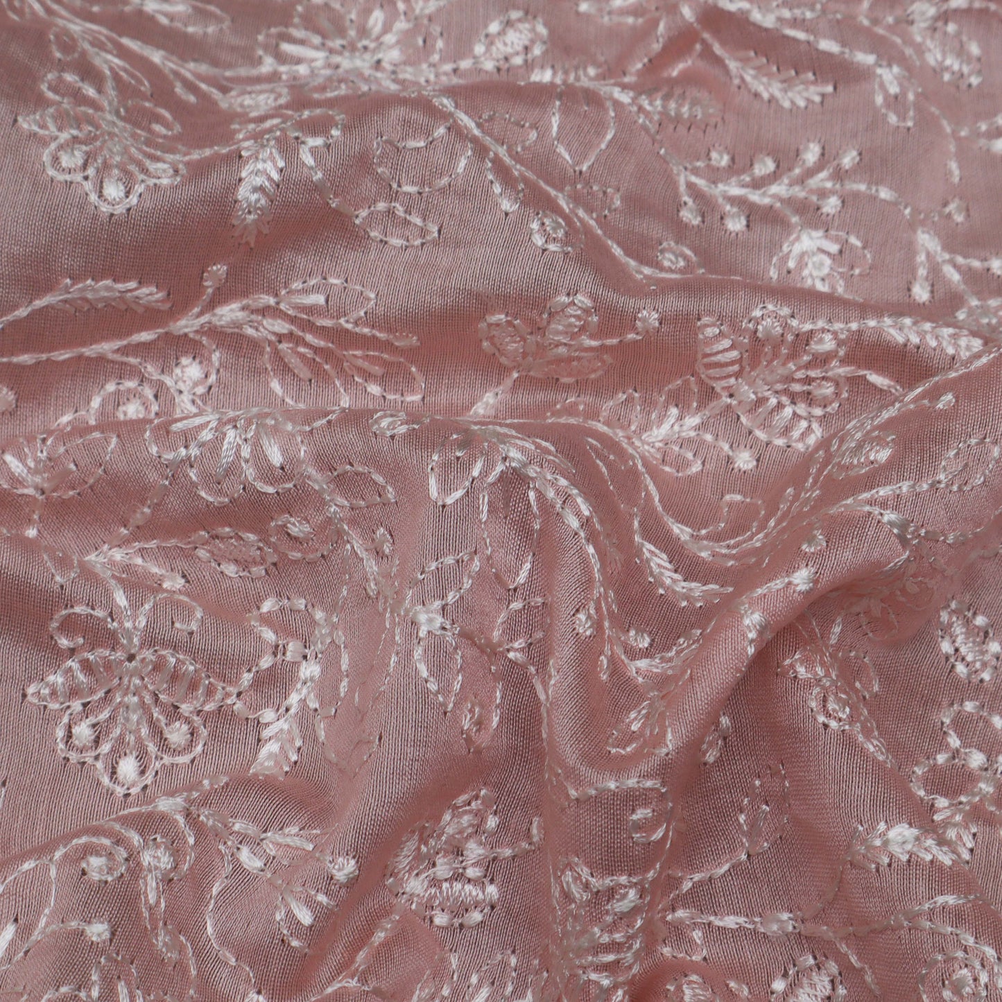 Pink Color Chanderi Embroidery Fabric