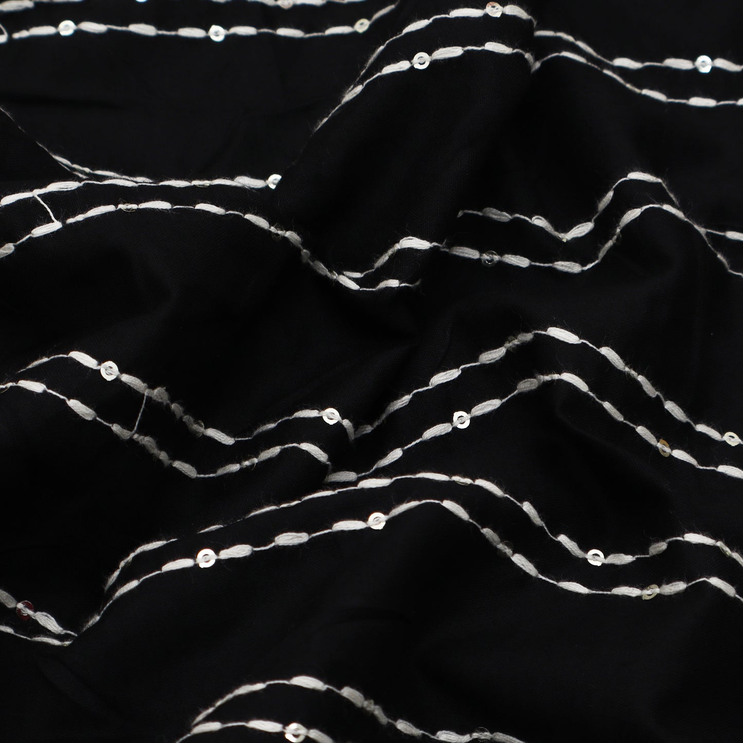 Black Color Cotton Stripe Embroidery Fabric