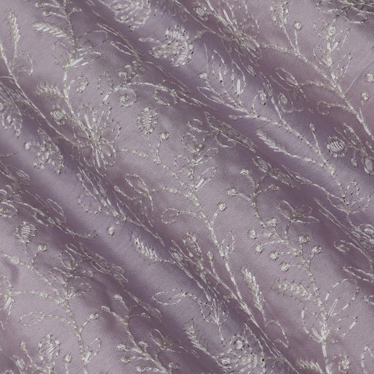 Lilac Color Chanderi Embroidery Fabric