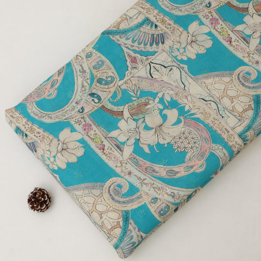 Cotton Chikan Print Embroidery Fabric