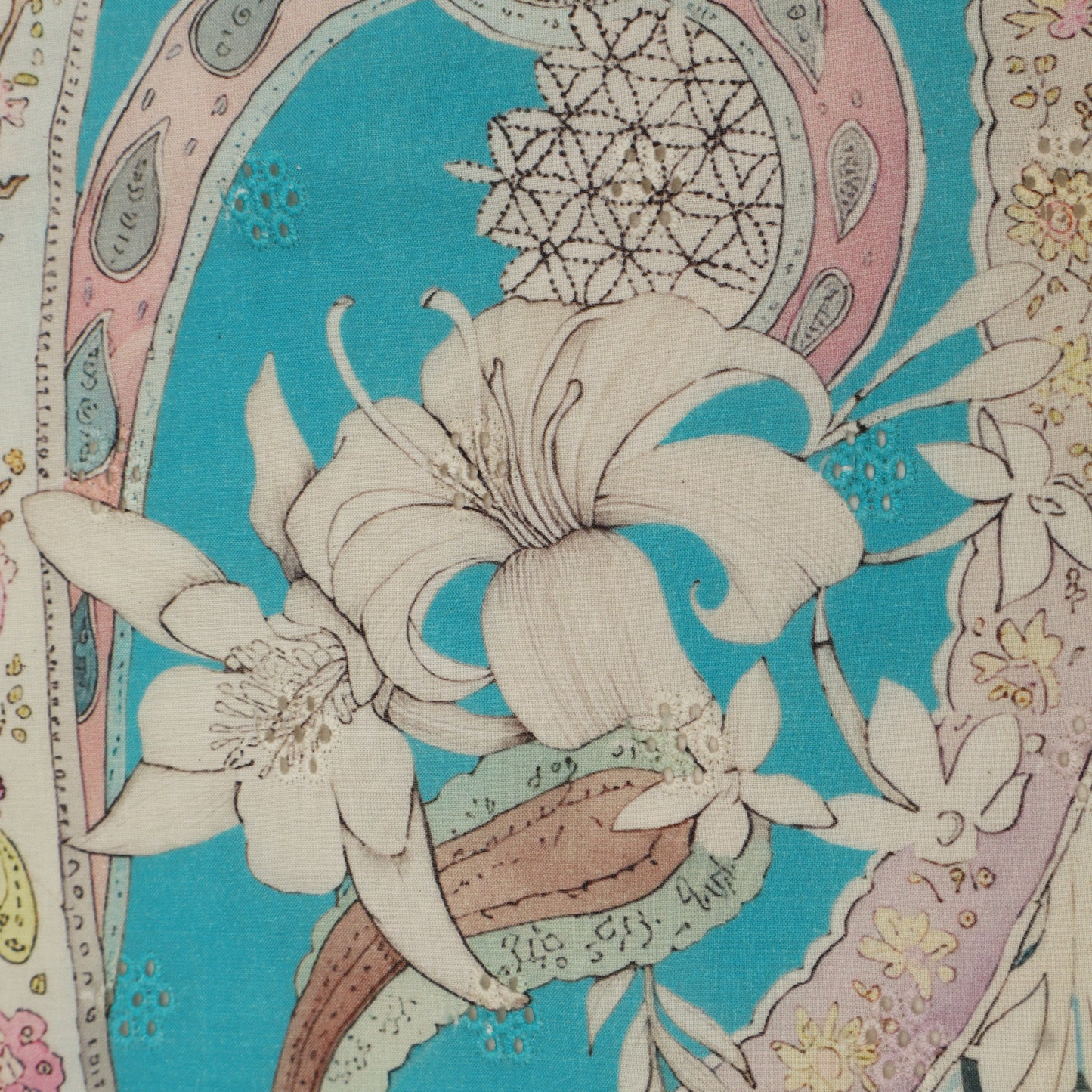 Cotton Chikan Print Embroidery Fabric