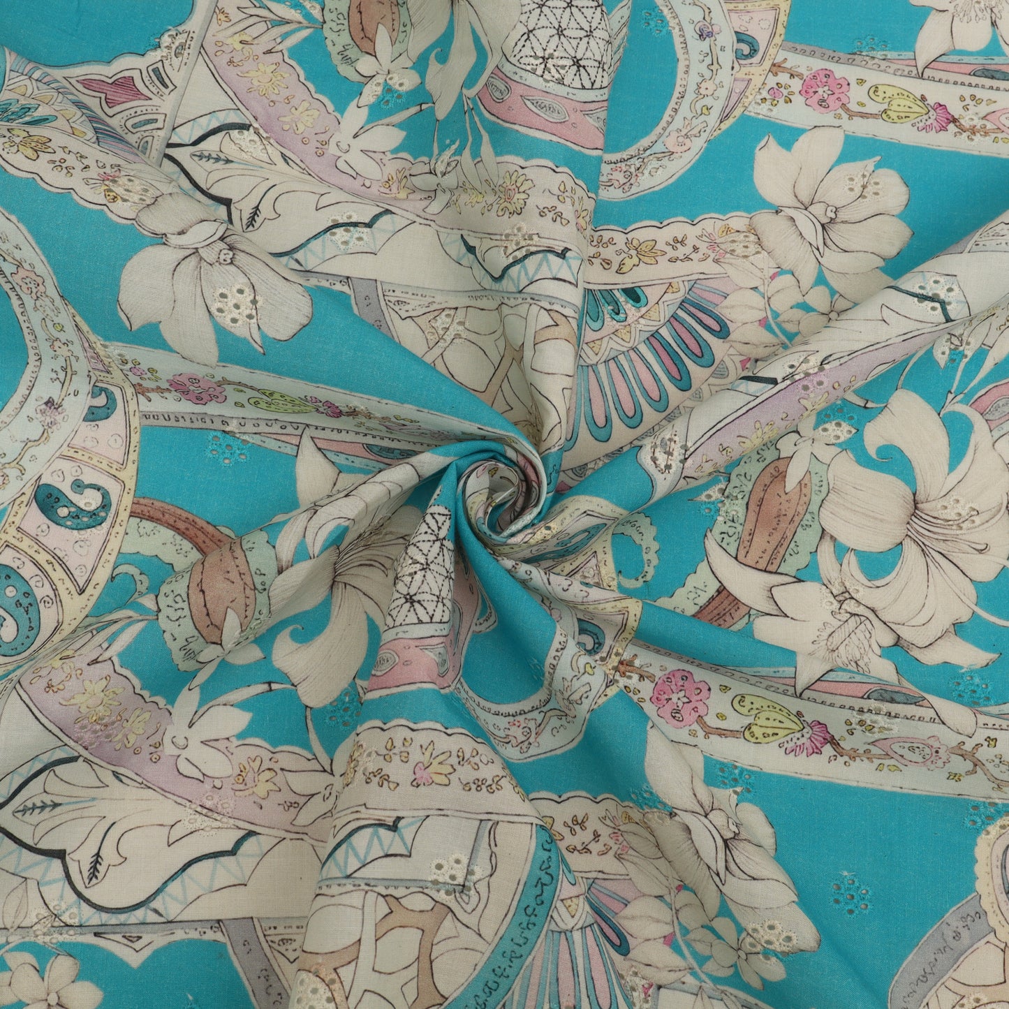 Cotton Chikan Print Embroidery Fabric