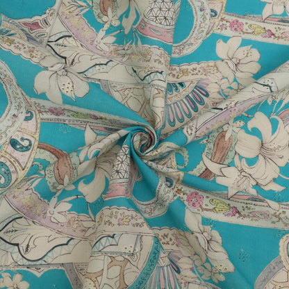 Cotton Chikan Print Embroidery Fabric