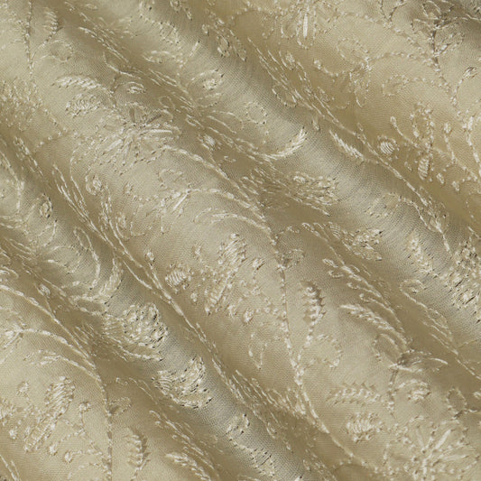 Cream Color Chanderi Embroidery Fabric