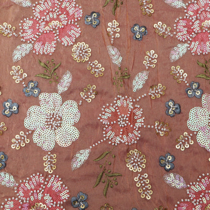 Pink Color Tissue Embroidery Fabric