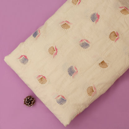 Cotton Chikan Print Embroidery Fabric
